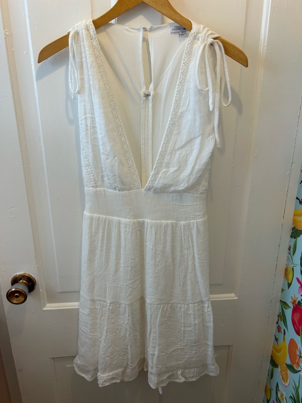 Fashion Nova White Lace-Trim Tank Dress